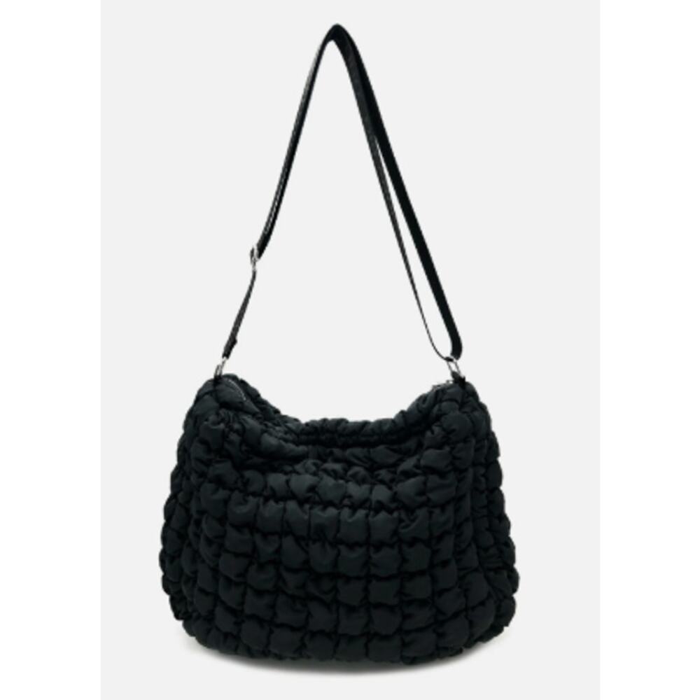 Valentino Orlandi Large Quilted Puffer Shoulder Bag Black Logo Strap NWT $259 - Picture 1 of 4